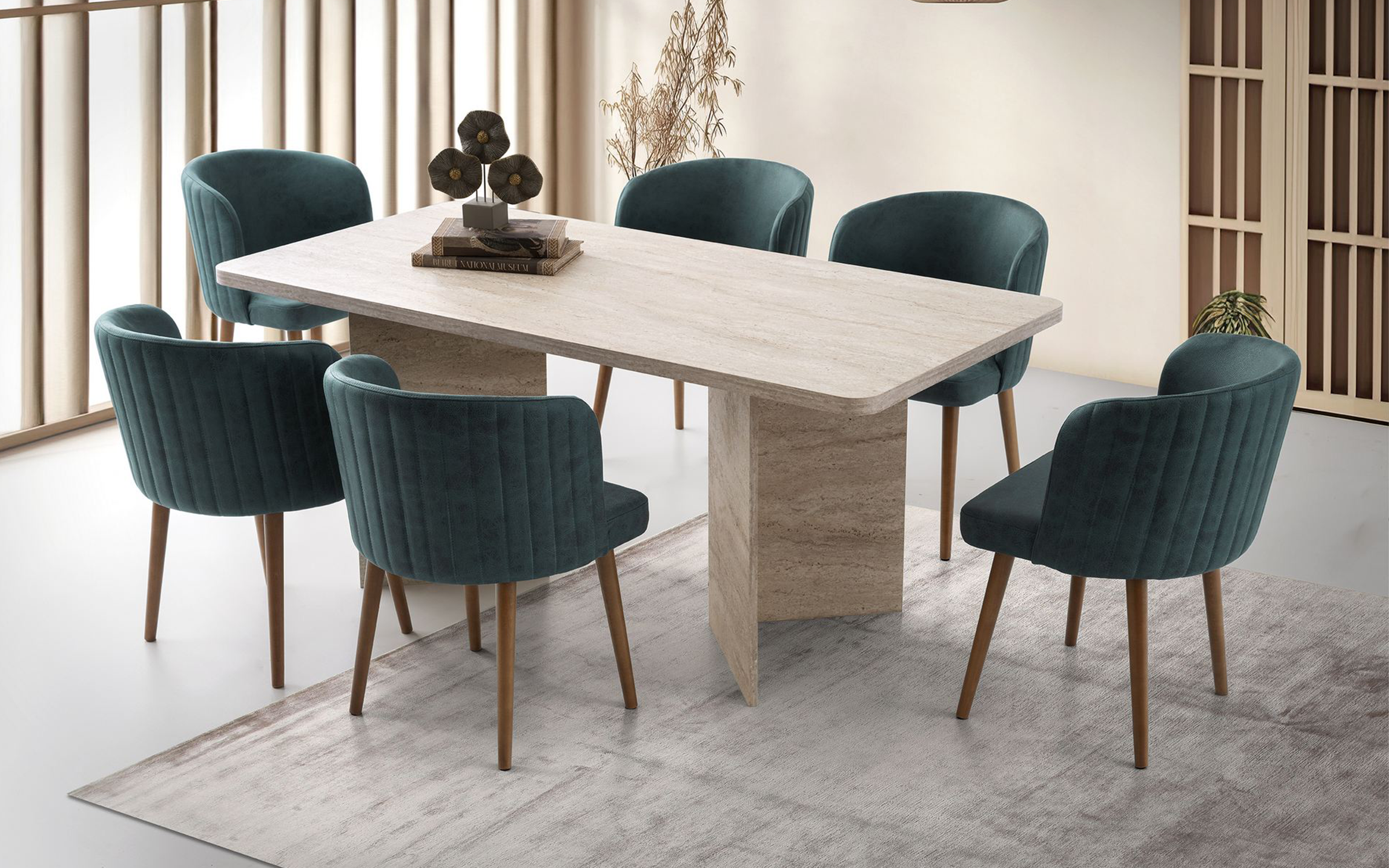 Masa dining Siela, decor travertin  1